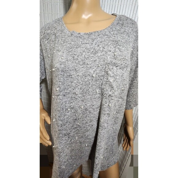 Peace And Pearls Blouse For Women Size Medium relax fit Gray With Pearl Trim - Picture 4 of 12